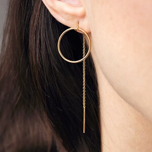Circle Threader Earrings in 14k gold fill gold hoops long chain earrings minimal hoop earrings dangle earrings gold threaders image 2
