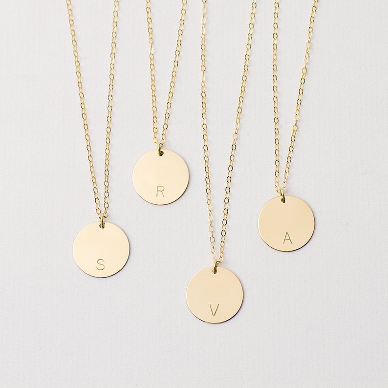 Long personalised disc necklace large gold circle necklace monogram disc necklace large disc necklace girlfriend gift image 3