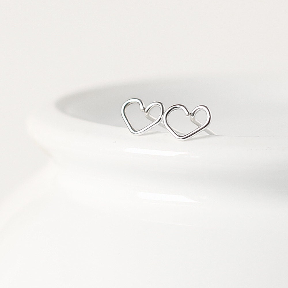 Heart Earrings Duo 14k Gold Fill and Sterling Silver Tiny - Etsy