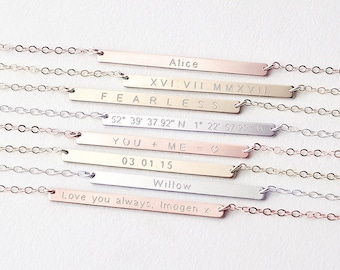 Personalised skinny bar necklace - 14k gold fill, rose gold fill, sterling silver - name bar necklace - reversible bar necklace