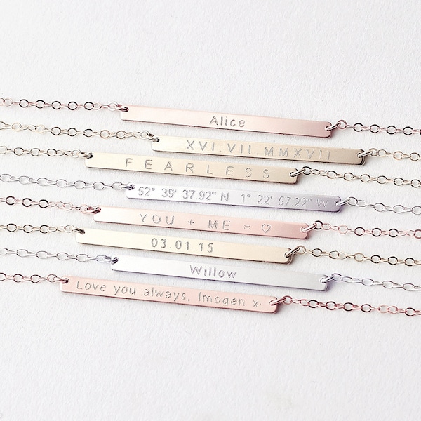 Personalised skinny bar necklace - 14k gold fill, rose gold fill, sterling silver - name bar necklace - reversible bar necklace