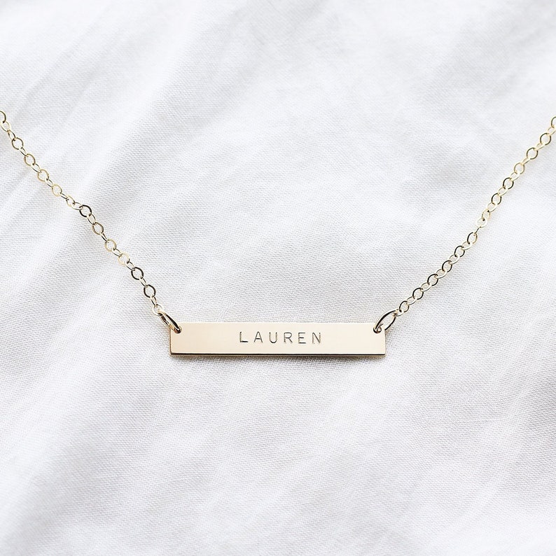 Personalised gold bar necklace horizontal bar necklace gold name bar necklace name plate necklace personalised bar necklace image 1