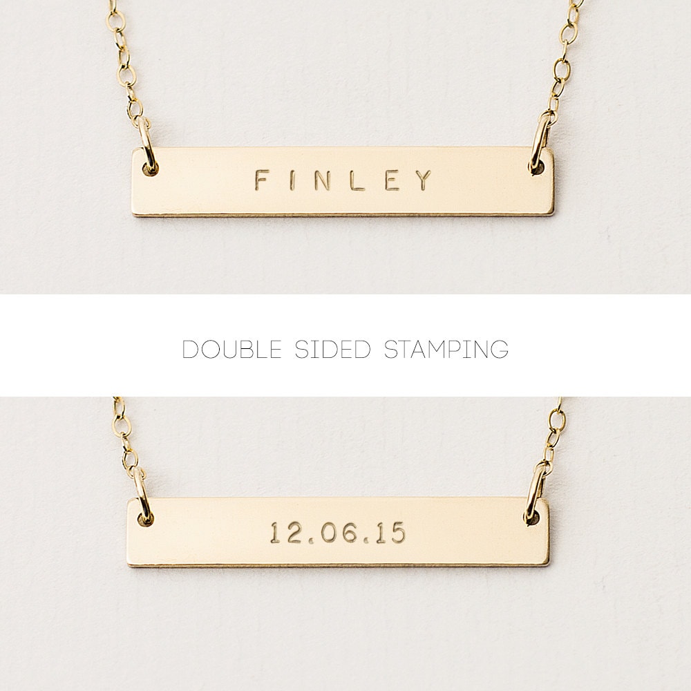 Double sided engraved bar necklace sale