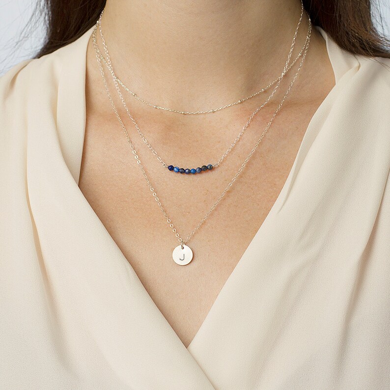 Sterling silver gemstone bar necklace semiprecious gemstone Etsy