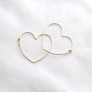 Statement Heart Hoop Earrings In 14k Gold Fill large hoop earrings heart earrings minimal hoops valentine's earrings image 1
