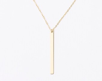 Long vertical bar necklace - 14k gold filled bar necklace - minimal gold bar necklace - long layering necklace - thin vertical bar necklace