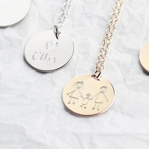 Childs Drawing Necklace handwriting necklace gift for mum kids drawing gift 14k gold fill, sterling silver keepsake image 2