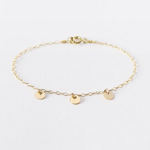 Isla - 14k gold charm bracelet - tiny gold coin bracelet - delicate gold circle bracelet - gift for her