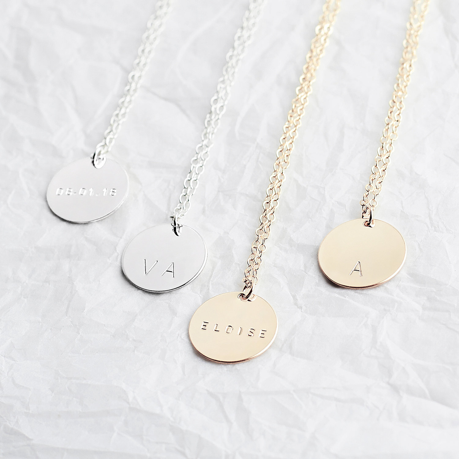 Large Personalised Disc Necklace Gold 