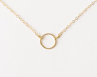 Eclipse - minimal gold circle necklace - delicate gold fill necklace - suspended circle necklace - gold karma circle necklace - mum gift