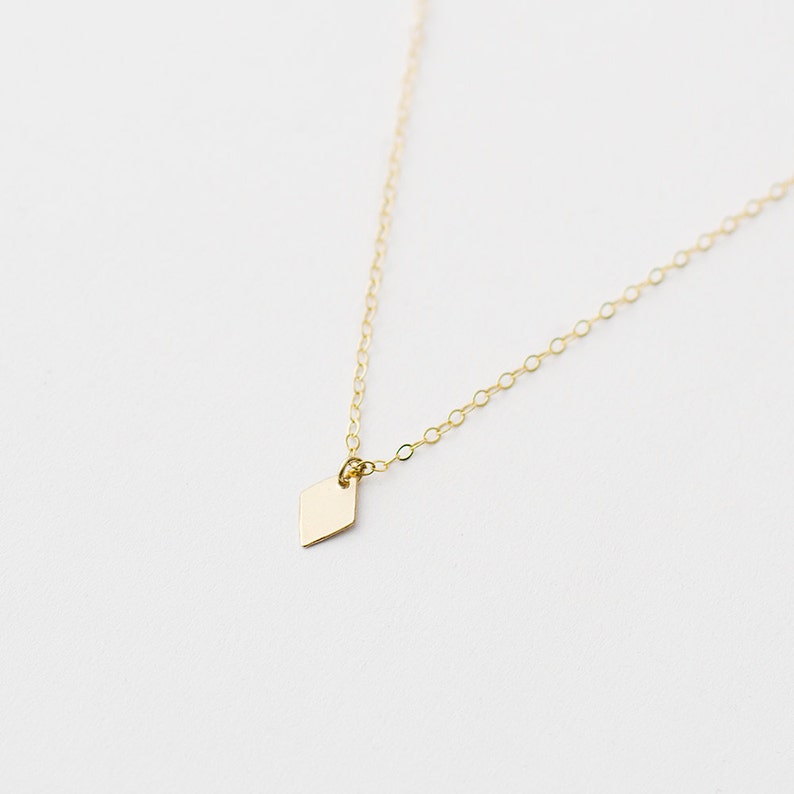 Gold diamond tag necklace 14k gold fill layering necklace personalised tag jewellery tiny gold initial necklace bridesmaid gift image 3