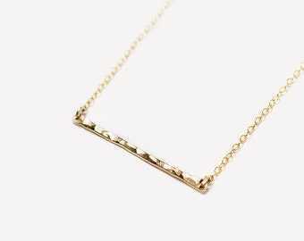 Poise - slim hammered bar necklace - horizontal gold, rose gold or silver bar - delicate gold necklace - everyday necklace - Mother's day