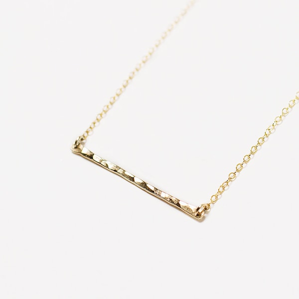 Poise - slim hammered bar necklace - horizontal gold, rose gold or silver bar - delicate gold necklace - everyday necklace - Mother's day