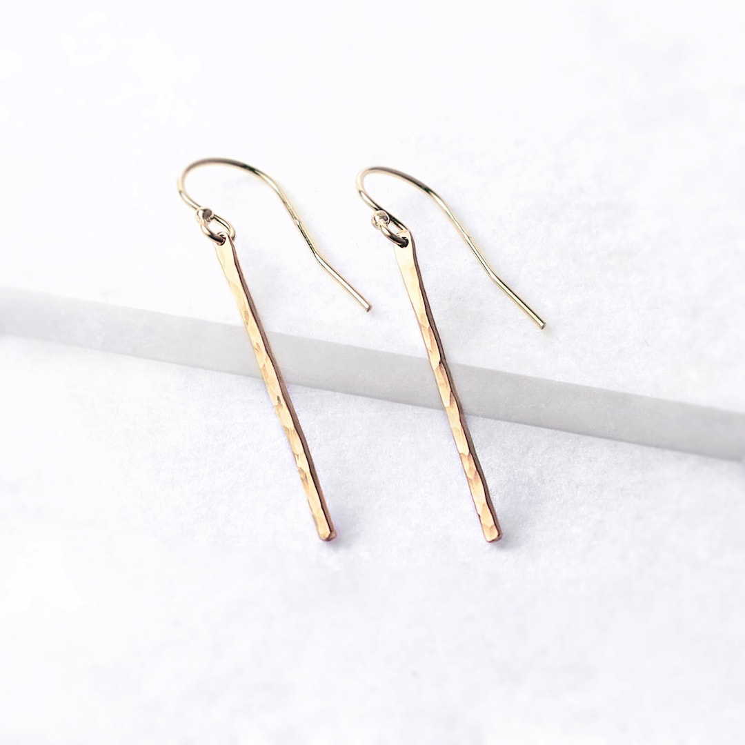 Hammered Gold Bar Dangle Earrings