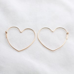 Statement Heart Hoop Earrings In 14k Gold Fill large hoop earrings heart earrings minimal hoops valentine's earrings image 3