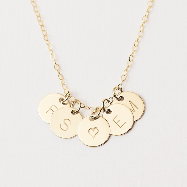 Delicate gold initial disc necklace - gold fill, sterling silver - Gold letter necklace - family initials - gift for her - personalised disc