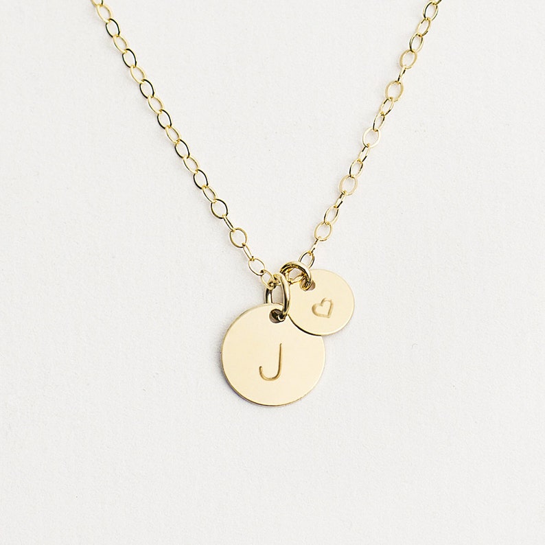 Personalised Heart Initial Necklace Multi Disc Necklace Etsy
