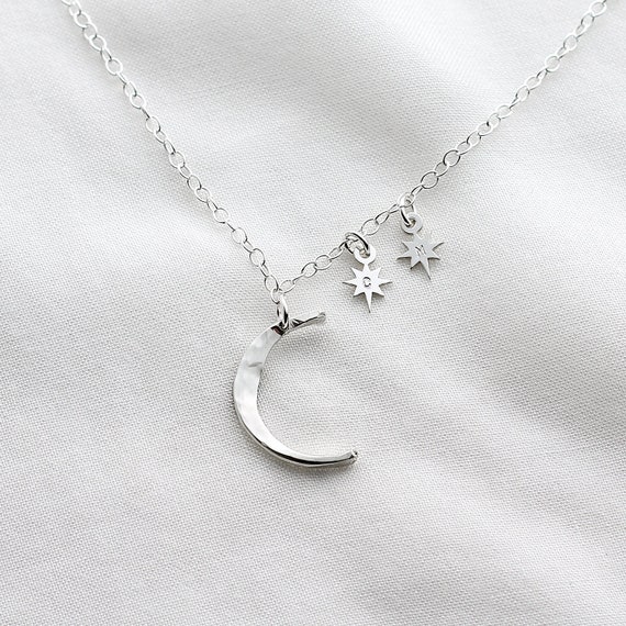 Star and moon necklace sterling silver discount