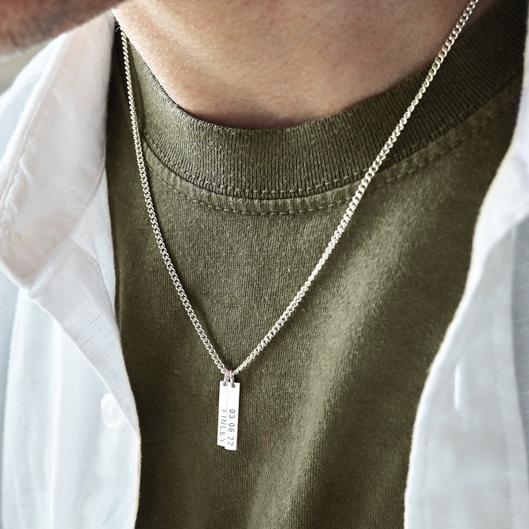 Men's Oxidized Sterling Silver Dog Tag Necklace in Brown Tiger's Eye |  Kendra Scott