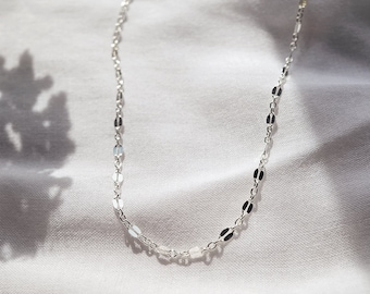 Sterling Silver Lace Chain Necklace - delicate chain necklace - silver sequin chain - layering necklace - simple silver chain