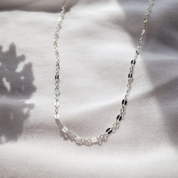 Sterling Silver Lace Chain Necklace - delicate chain necklace - silver sequin chain - layering necklace - simple silver chain