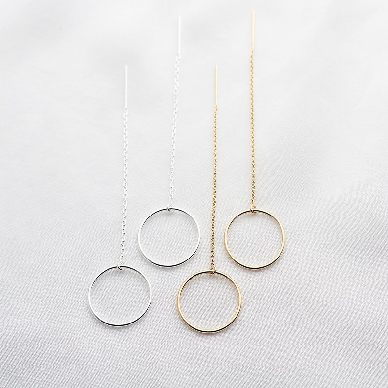 Circle Threader Earrings in Sterling Silver silver hoops silver chain earrings hoop threader earrings minimal hoops image 2