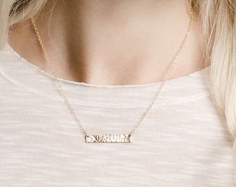 Hammered bar necklace - 14k gold fill horizontal bar - minimal gold bar necklace - rose gold necklace - name necklace