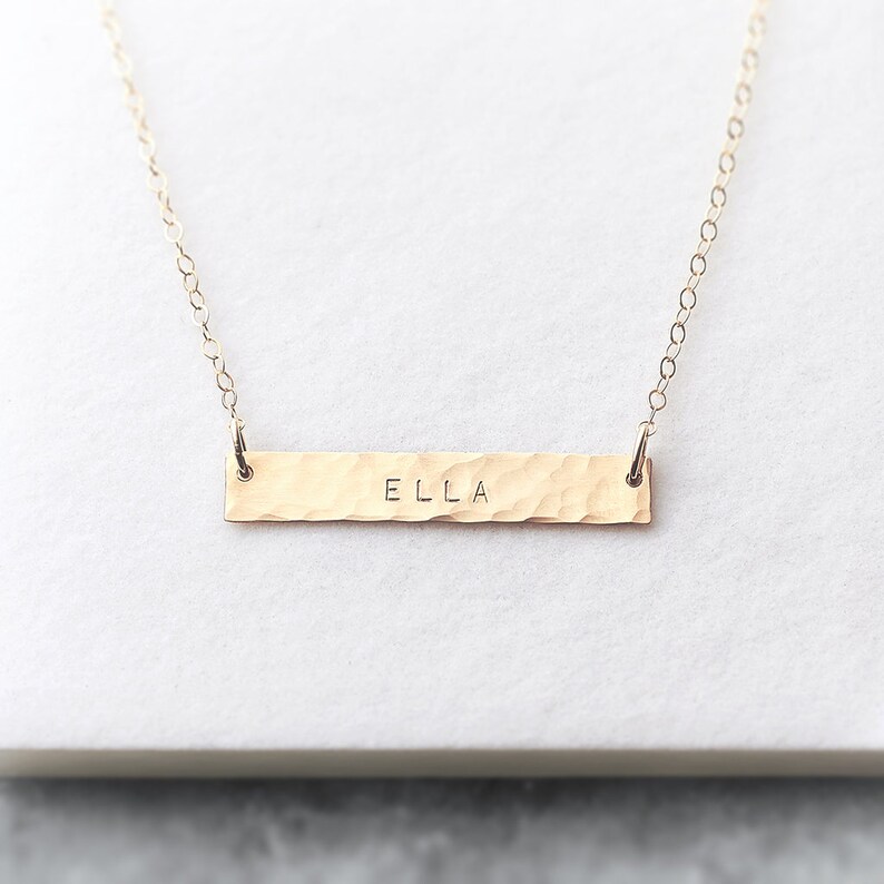 Hammered Bar Necklace 14k Gold Fill Horizontal Bar Minimal Etsy