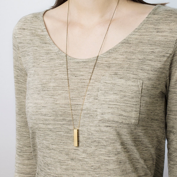 Dune - long bar necklace - 14k gold and brass layering necklace - long pendant necklace - vertical bar necklace - long layering chain