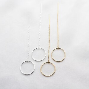 Circle Threader Earrings in 14k gold fill gold hoops long chain earrings minimal hoop earrings dangle earrings gold threaders image 4