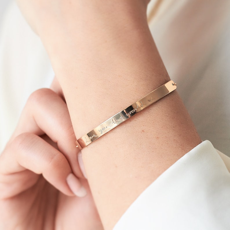 actual handwriting jewellery Personalised Handwriting Half Cuff Bracelet loved ones handwriting 14k gold fill sterling silver