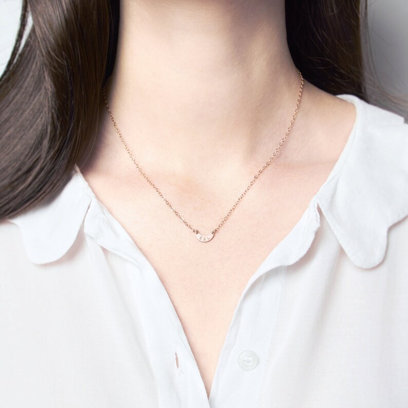 Personalised gift for her 14k gold fill and rose gold initial necklace moon necklace crescent necklace bridesmaid gift image 2