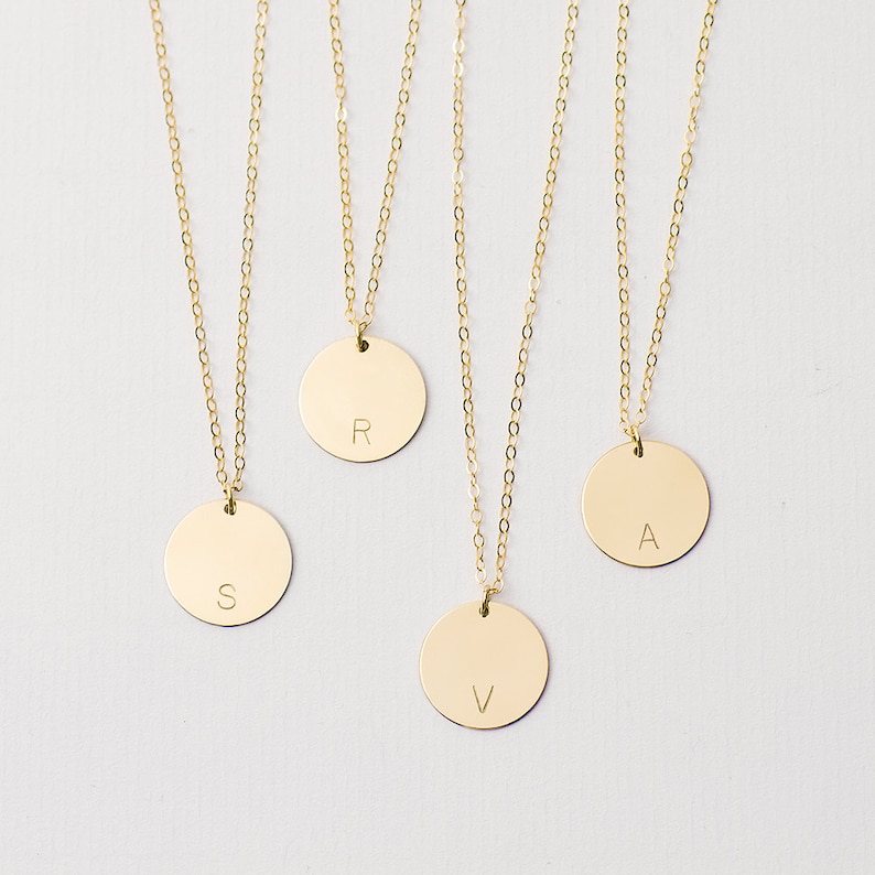 Large personalised disc necklace gold pendant necklace initial necklace large disc necklace gold fill name necklace image 3