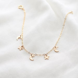 Moon And Stars Family Initials Bracelet 14k gold filled, sterling silver celestial jewellery gift for mum image 5