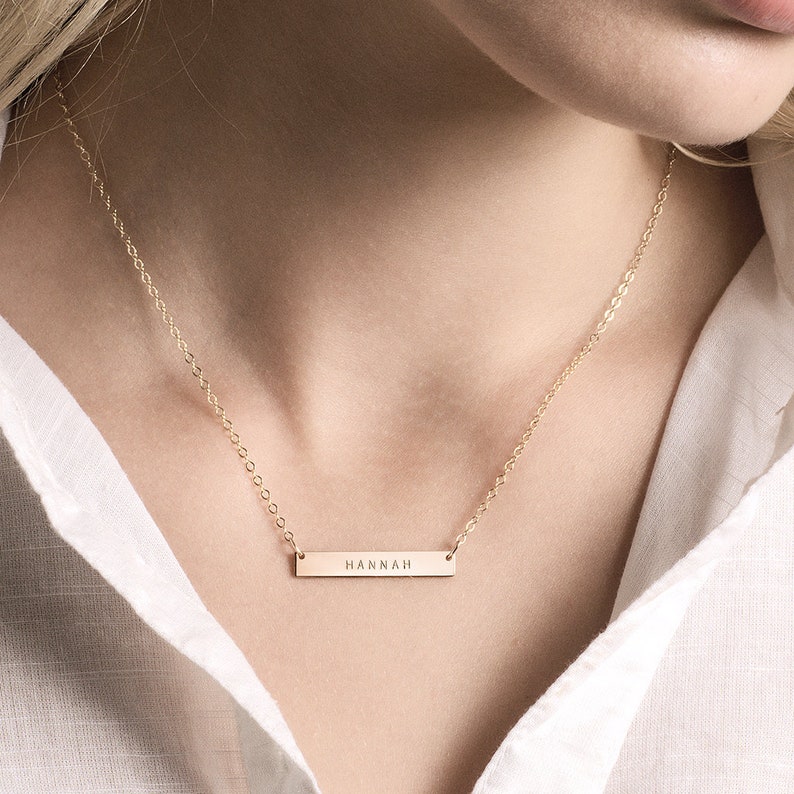 Personalised gold bar necklace horizontal bar necklace gold name bar necklace name plate necklace personalised bar necklace image 2