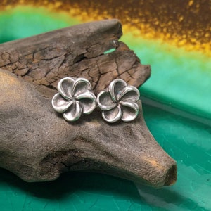 Sterling Silver Plumeria Earrings: Tropical Hawaiian Flower Posts