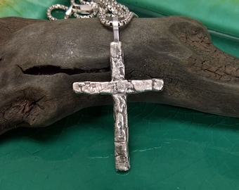 Collier croix pour homme - Motif écorce d'arbre en argent sterling avec chaîne