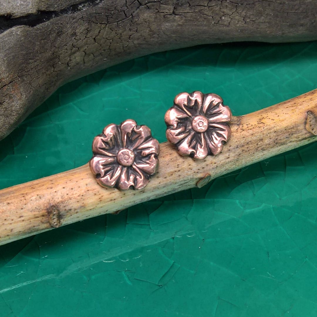 Copper Flower Earrings, Flower Post Earrings, Wild Prairie Rose