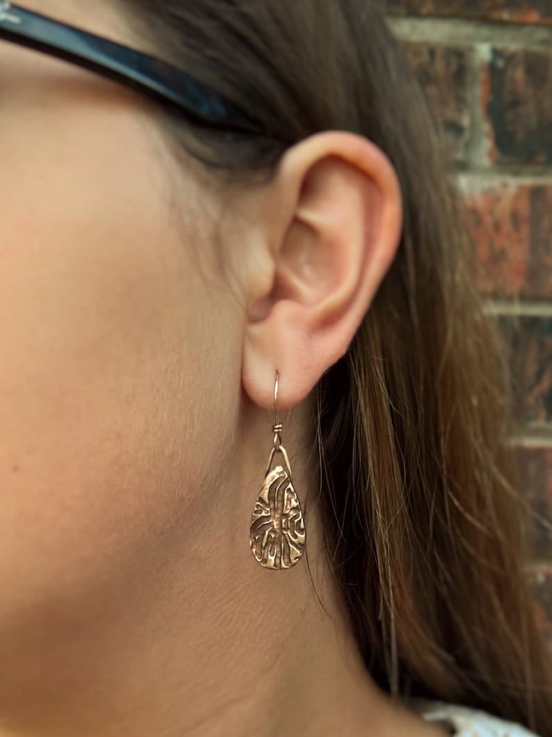 Bronze Nature Inspired Earrings Rustic Dangle Earrings Etsy