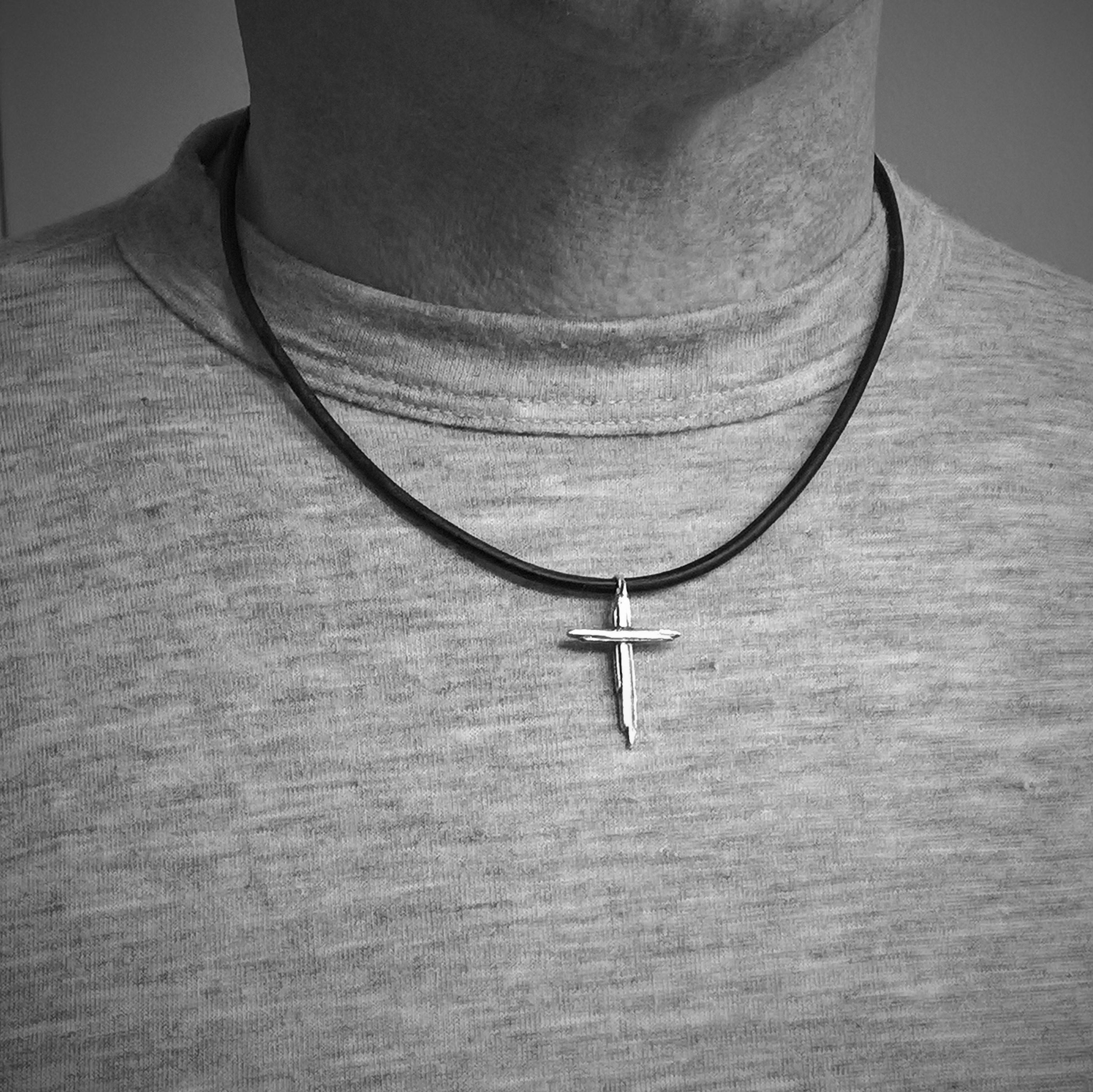 Weathered Wood Cross Necklace Mens Cross Necklace Rustic Etsy