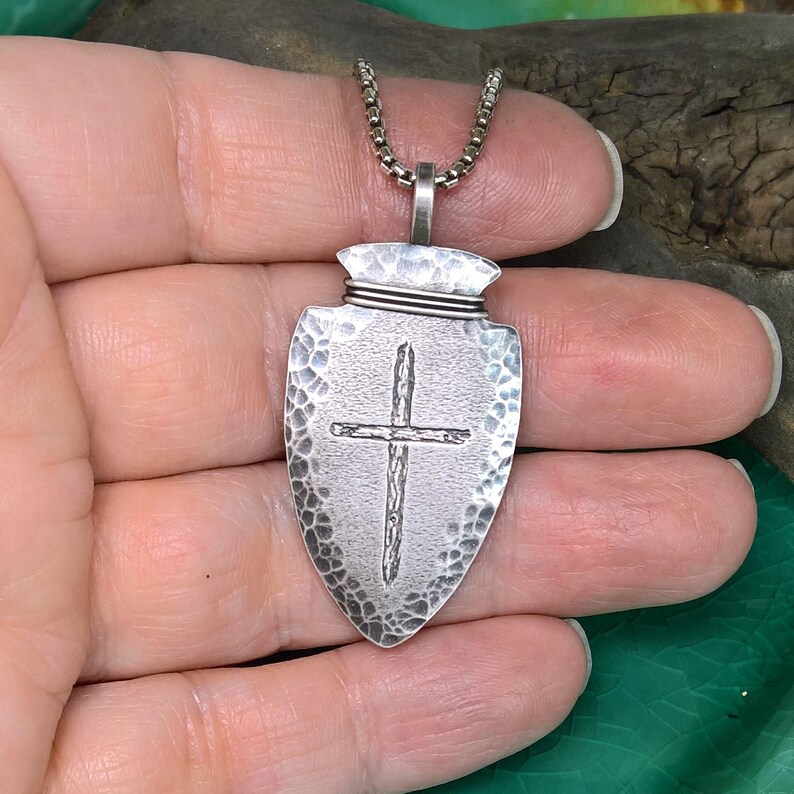 Mens Sterling Silver Arrowhead Pendant Hammered Arrowhead Etsy