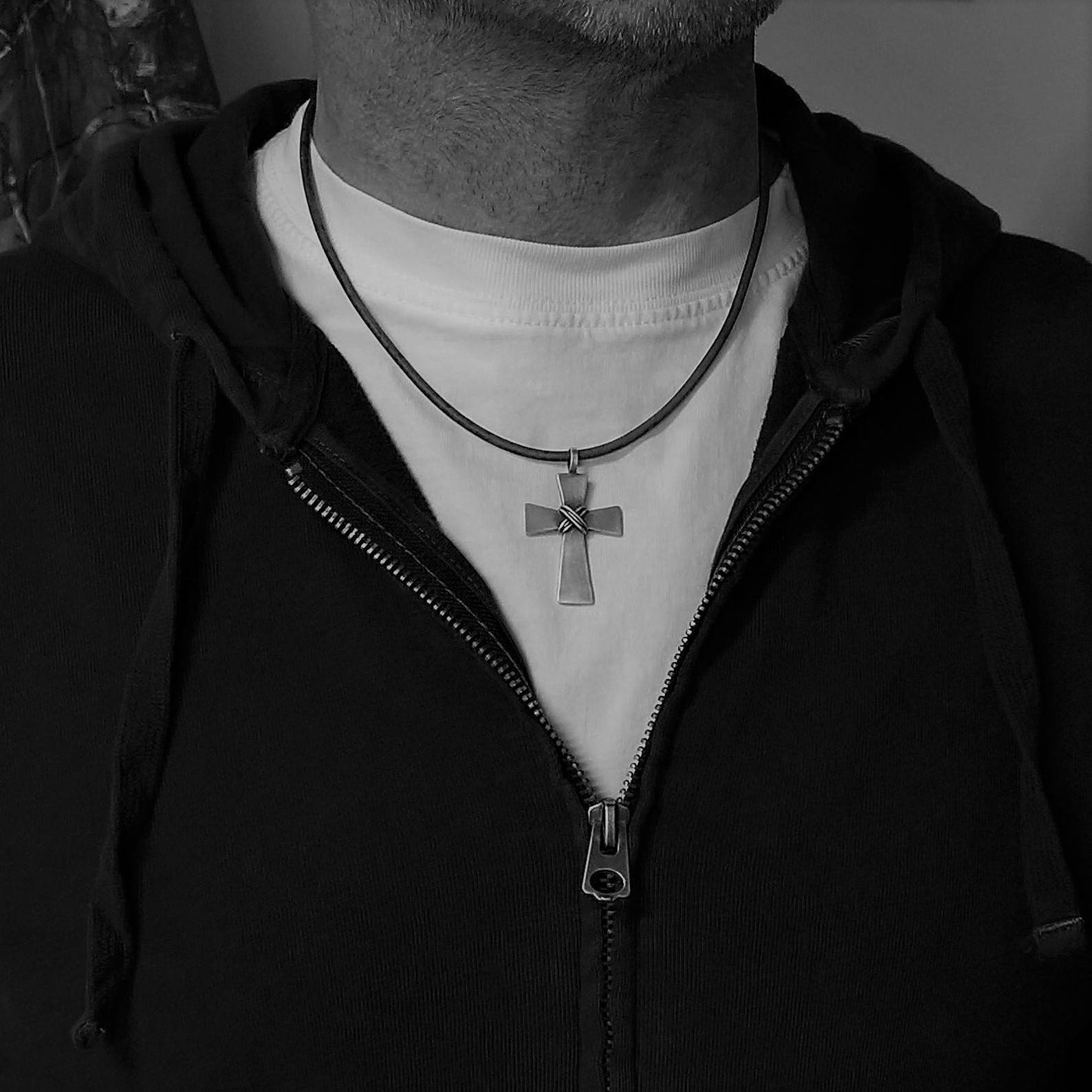 Mens Cross Necklace Mens Sterling Silver Cross Silver Etsy