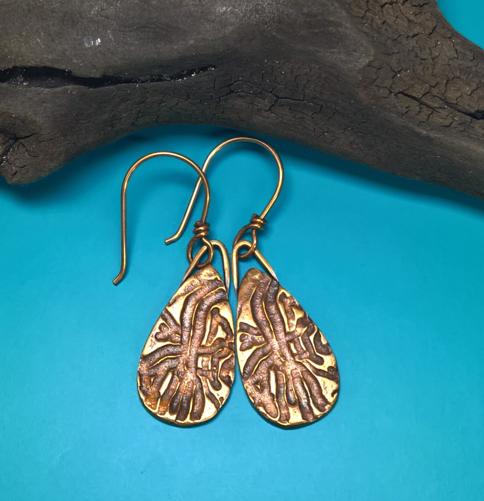 Bronze Nature Inspired Earrings Rustic Dangle Earrings Etsy