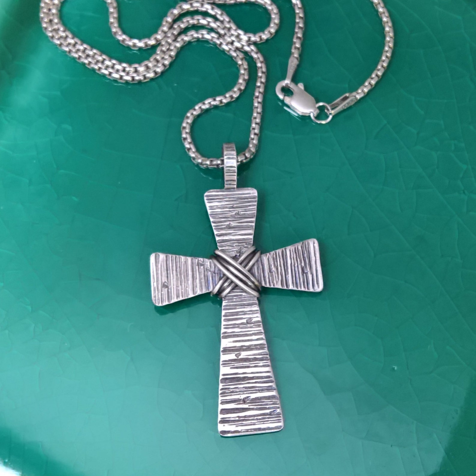 Mens Hammered Cross Necklace Mens Sterling Silver Cross Etsy