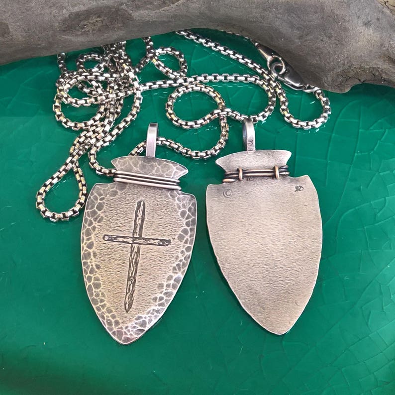 Mens Sterling Silver Arrowhead Pendant Hammered Arrowhead Etsy