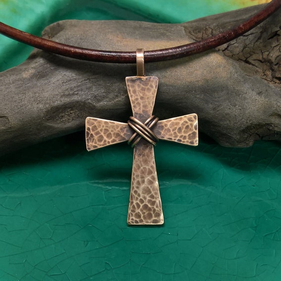 Aadi Pewter Simple Circle Cross on Leather Cord Necklace | Anju Jewelry