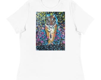 Relaxed dames-T-shirt tijgerin schilderij