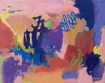 Joy Sneaks In – Origineel abstract acrylschilderij, 8 x 10 canvas, kleurrijke moderne muurkunst