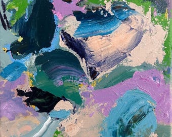 Land en zee – origineel abstract schilderij | 8 x 10 acryl op canvas