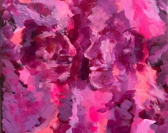 Kiss and Tell – Origineel abstract acrylschilderij, 8 x 10 canvas, roze en magenta kunst, romantische moderne muurkunst